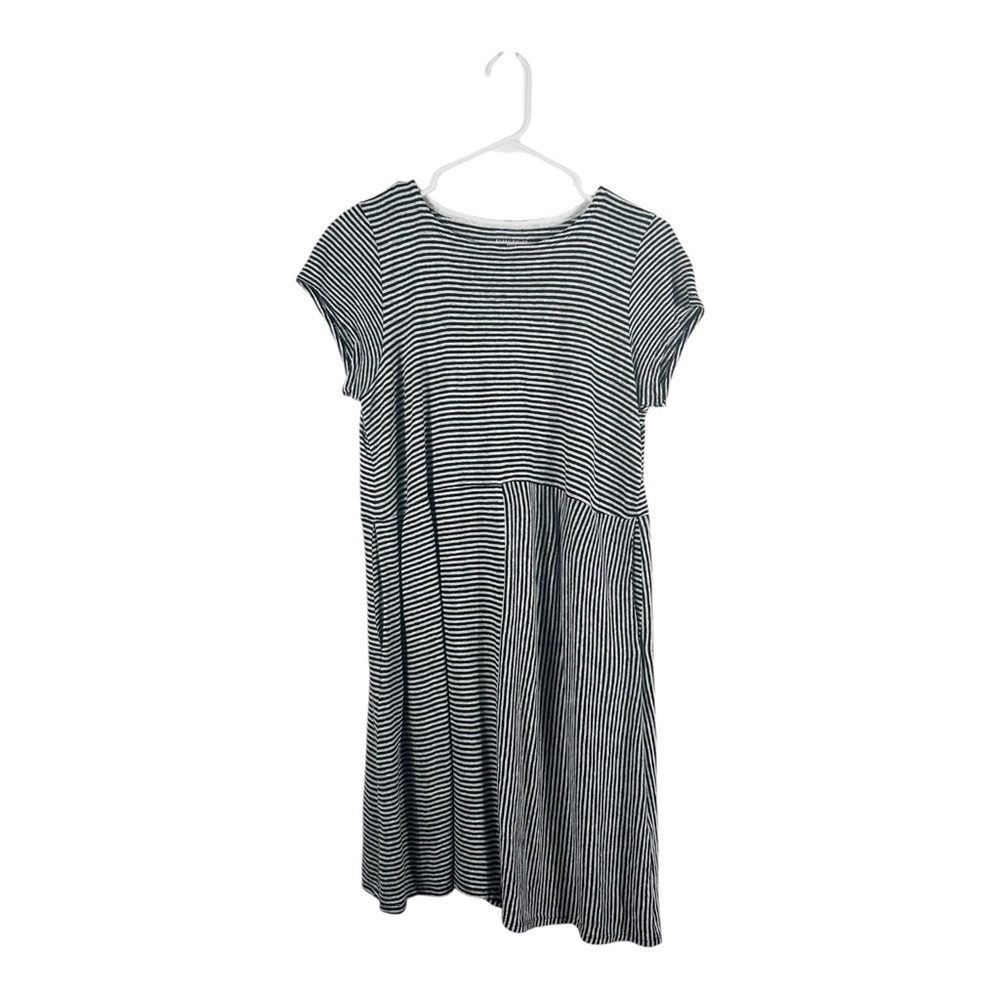 Eileen Fisher Asymmetrical Black and White Striped Dress Size Petite Medium‎